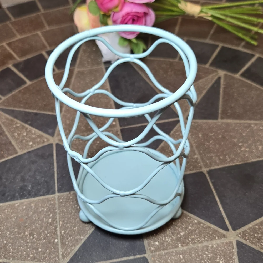 Aqua Blue Metal Candle Holder